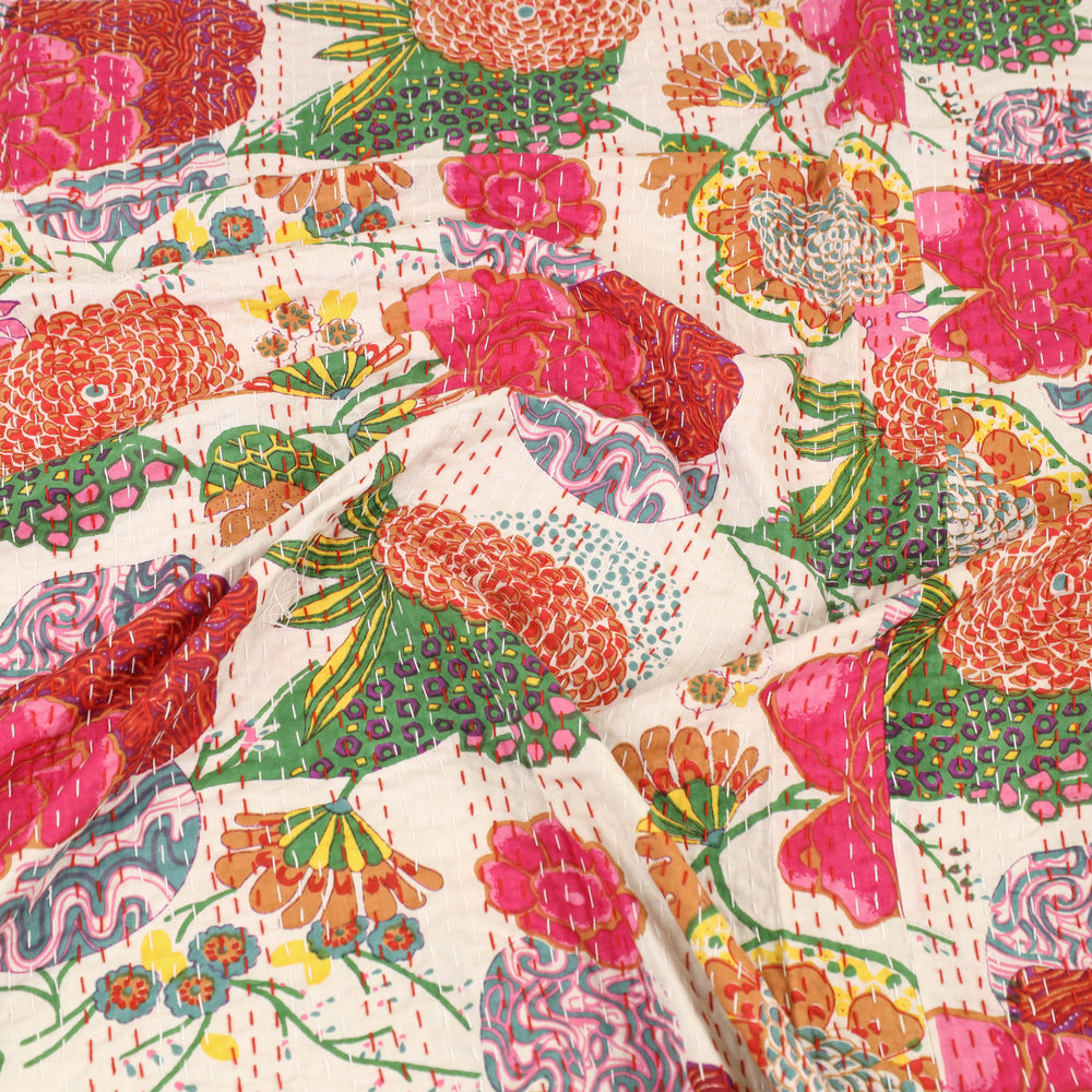 Multicolor - Jaipur Print Double Tagai Kantha Bed Cover 19