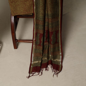 Bagh Hand Block Print Natural Dyed Chanderi Silk 3pc Unstitched Dress Material Suit Set 39