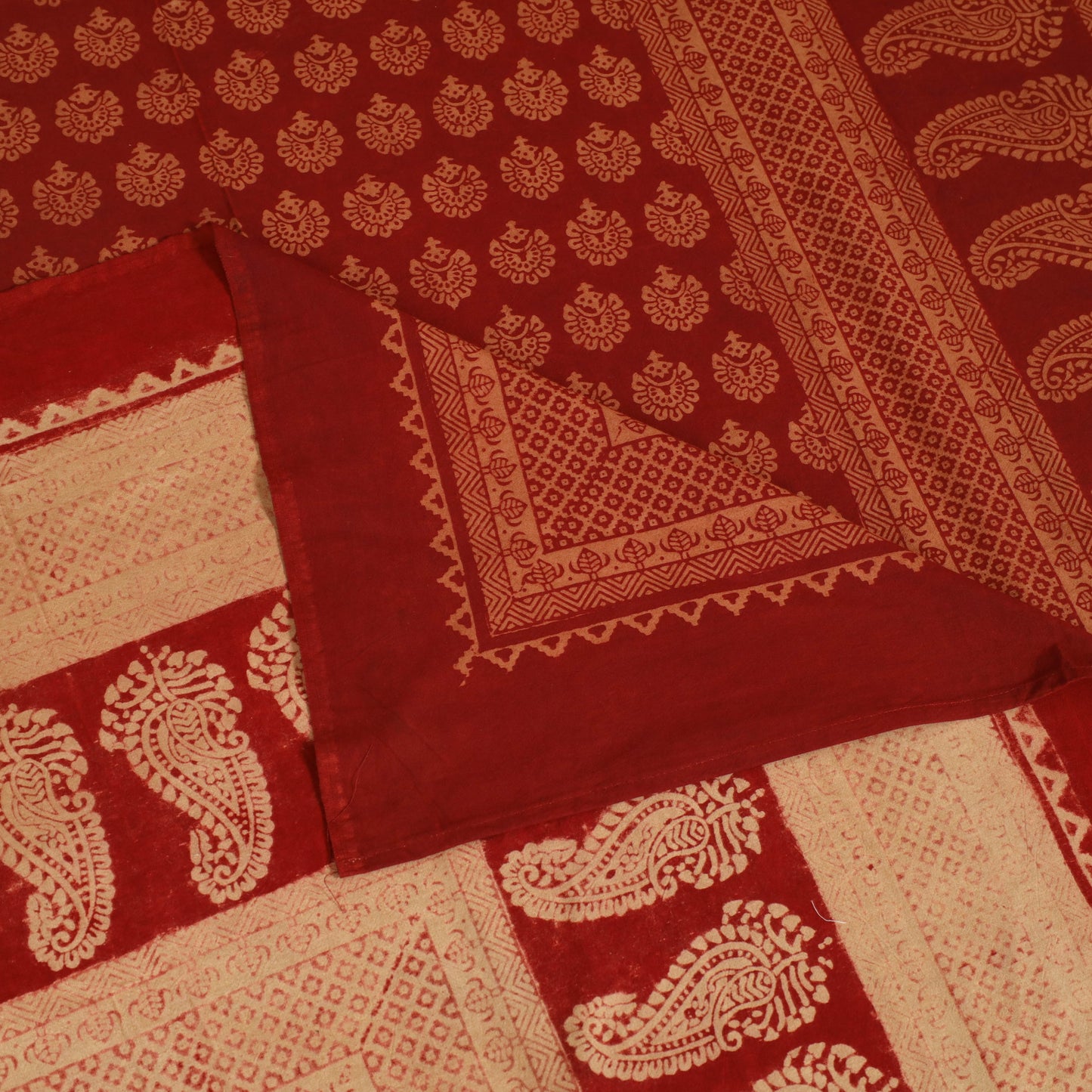 Red - Bagh Hand Block Print Cotton Single Bedsheet (90 x 60 in) 11
