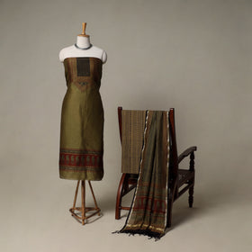 Bagh Hand Block Print Natural Dyed Chanderi Silk 3pc Unstitched Dress Material Suit Set 40