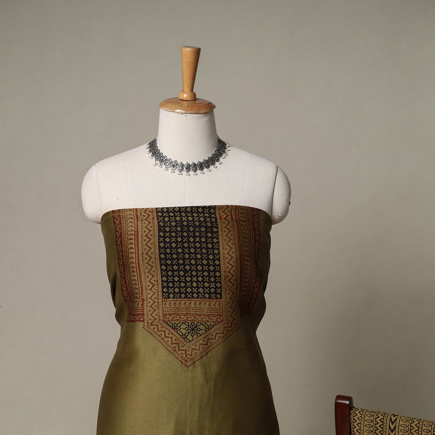 Bagh Hand Block Print Natural Dyed Chanderi Silk 3pc Unstitched Dress Material Suit Set 40