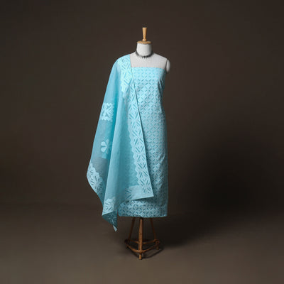 Applique Cutwork Cotton Unstitched Dress Material: Kurta, Bottom & Dupatta 35