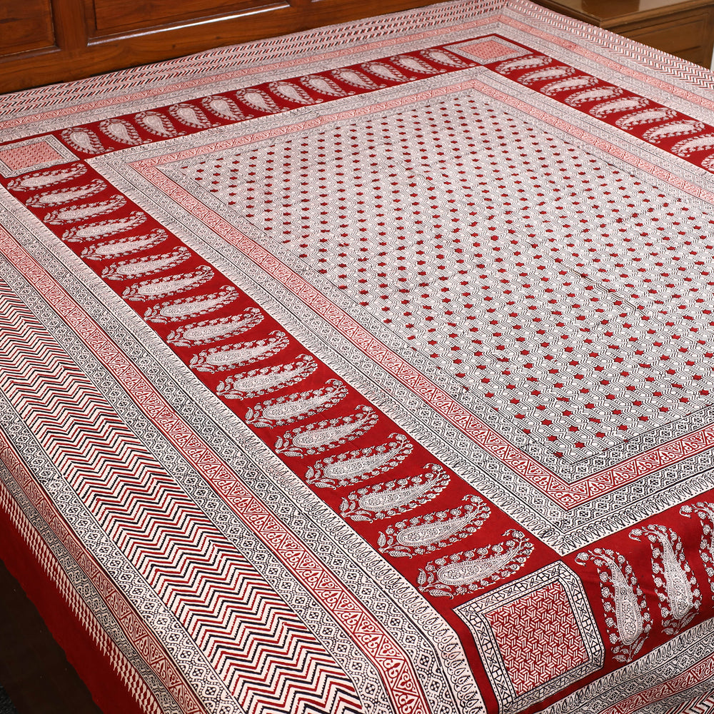 Red - Block Print Cotton Bagh Double Bed Sheet (108 x 90 in) 13