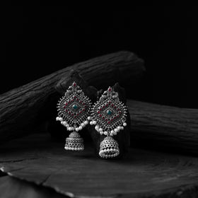 Maroon - saanjh bela mayur oxidised jhumka earrings