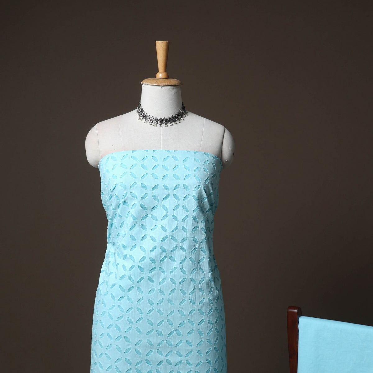 Applique Cutwork Cotton Unstitched Dress Material: Kurta, Bottom & Dupatta 35