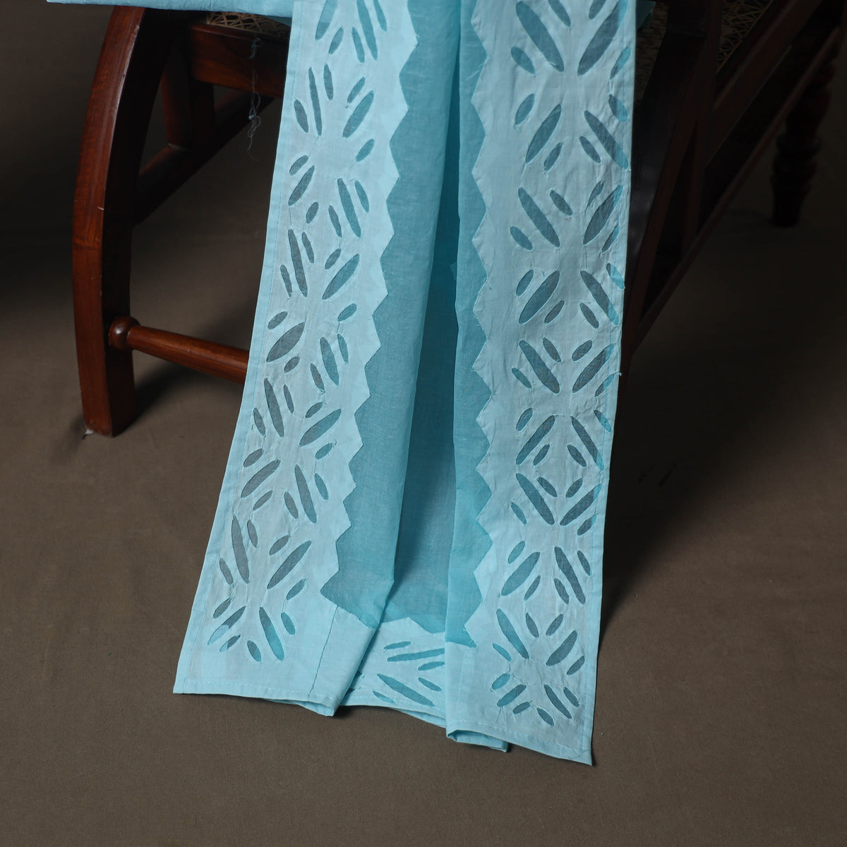 Applique Cutwork Cotton Unstitched Dress Material: Kurta, Bottom & Dupatta 35
