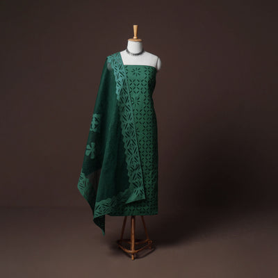 Applique Cutwork Cotton Unstitched Dress Material: Kurta, Bottom & Dupatta 36