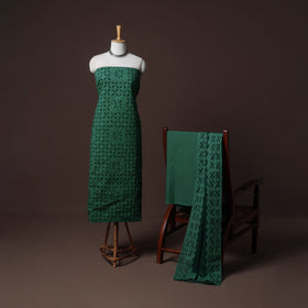 Applique Cutwork Cotton Unstitched Dress Material: Kurta, Bottom & Dupatta 36