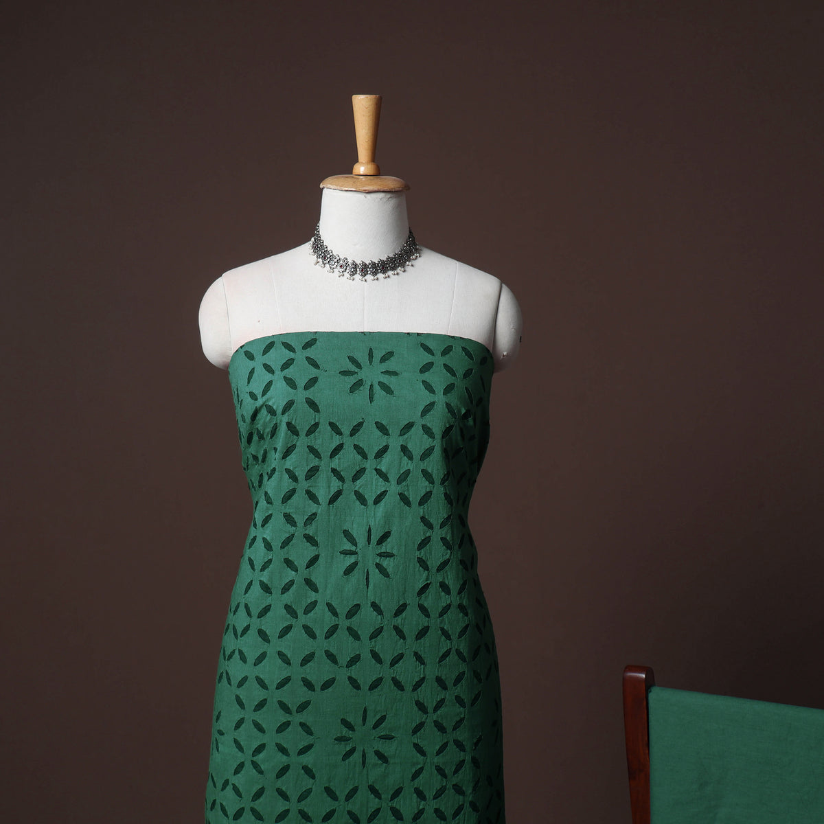 Applique Cutwork Cotton Unstitched Dress Material: Kurta, Bottom & Dupatta 36