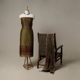 Bagh Hand Block Print Natural Dyed Chanderi Silk 3pc Unstitched Dress Material Suit Set 42