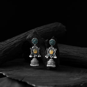 Yellow - saanjh bela flower motif oxidised jhumka earrings