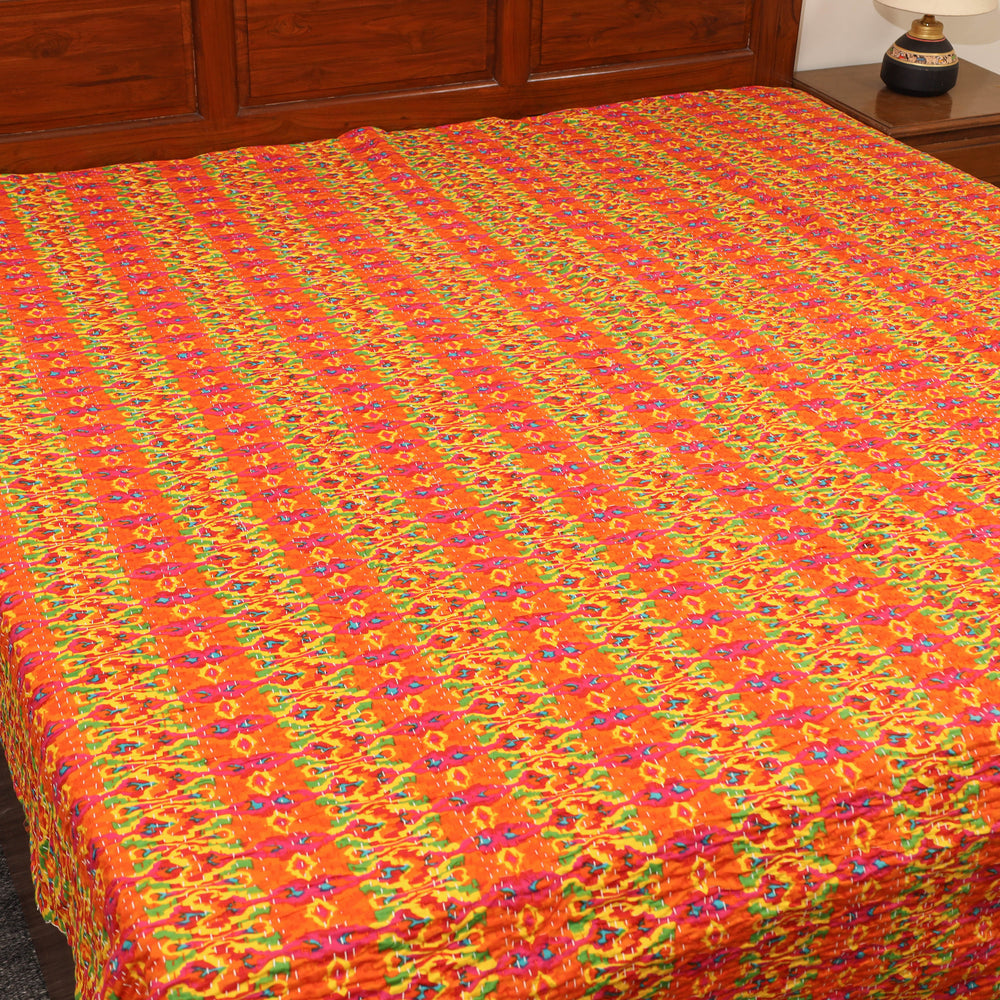 Orange - Jaipur Print Double Tagai Kantha Bed Cover 23