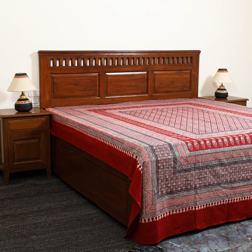 Red - Block Print Cotton Bagh Double Bed Sheet (108 x 90 in) 16