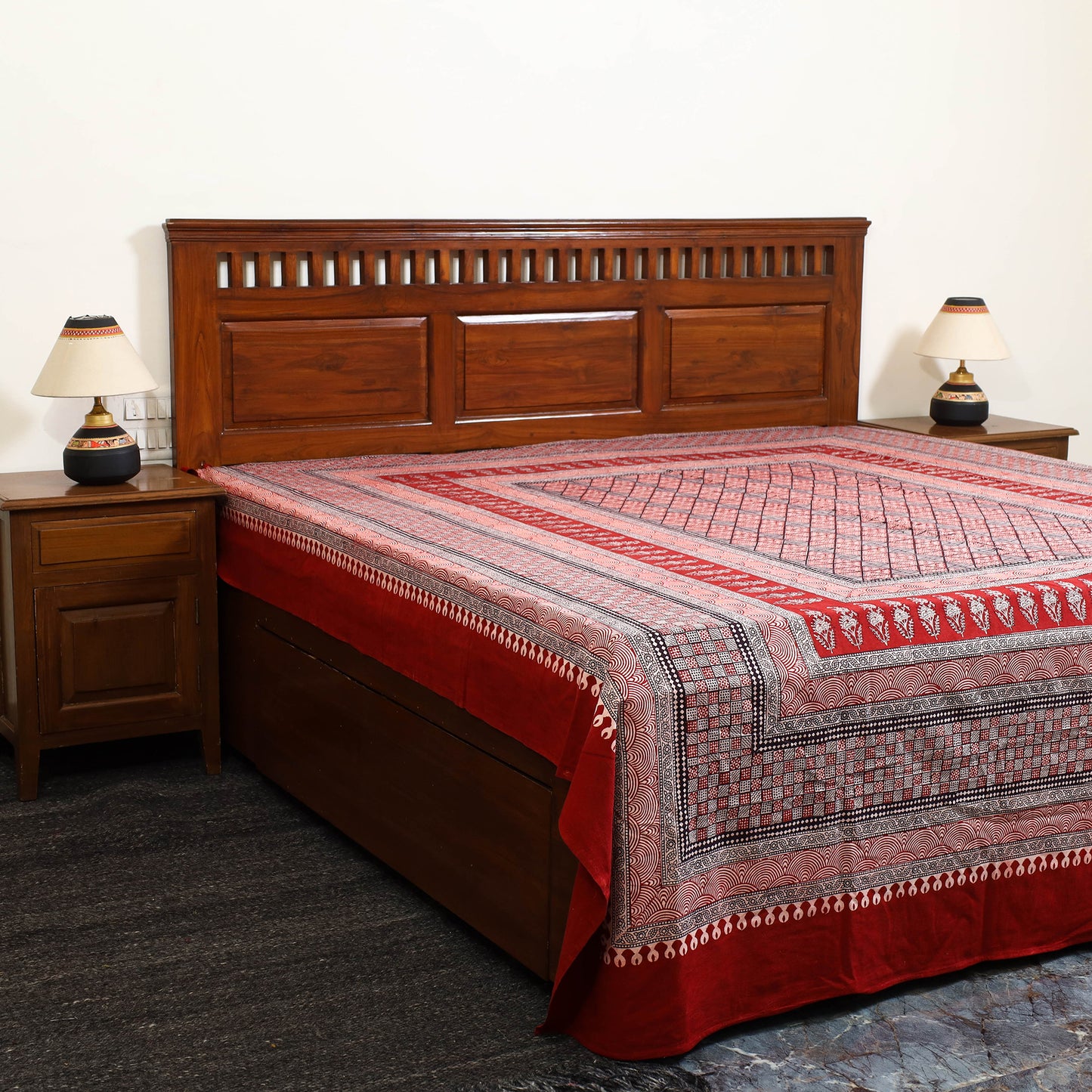 Red - Block Print Cotton Bagh Double Bed Sheet (108 x 90 in) 16