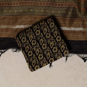 Bagh Hand Block Print Natural Dyed Chanderi Silk 3pc Unstitched Dress Material Suit Set 42