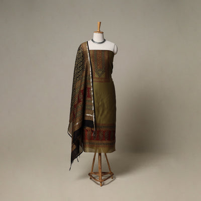 Bagh Hand Block Print Natural Dyed Chanderi Silk 3pc Unstitched Dress Material Suit Set 42