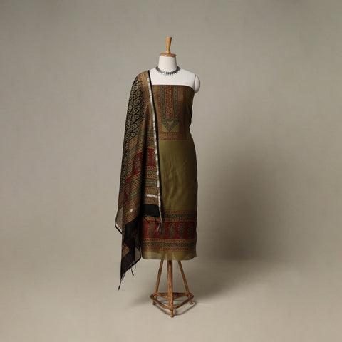 Bagh Hand Block Print Natural Dyed Chanderi Silk 3pc Unstitched Dress Material Suit Set 42