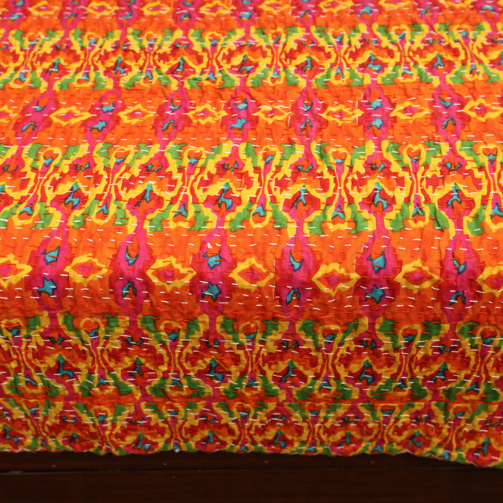 Orange - Jaipur Print Double Tagai Kantha Bed Cover 23