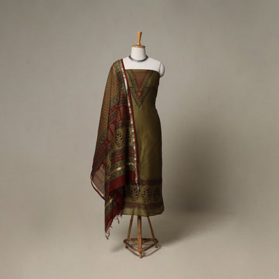 Bagh Hand Block Print Natural Dyed Chanderi Silk 3pc Unstitched Dress Material Suit Set 43