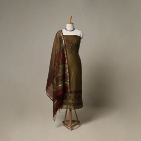 Bagh Hand Block Print Natural Dyed Chanderi Silk 3pc Unstitched Dress Material Suit Set 43