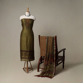 Bagh Hand Block Print Natural Dyed Chanderi Silk 3pc Unstitched Dress Material Suit Set 43