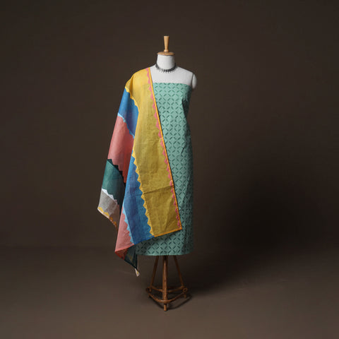 Applique Cutwork Cotton Unstitched Dress Material: Kurta, Bottom & Dupatta 37