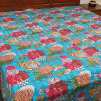 Blue - Jaipur Print Double Tagai Kantha Bed Cover 24