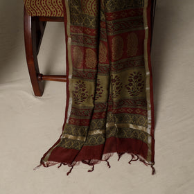 Bagh Hand Block Print Natural Dyed Chanderi Silk 3pc Unstitched Dress Material Suit Set 43
