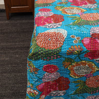 Blue - Jaipur Print Double Tagai Kantha Bed Cover 24