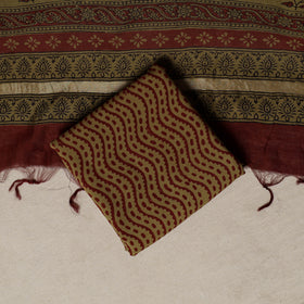 Bagh Hand Block Print Natural Dyed Chanderi Silk 3pc Unstitched Dress Material Suit Set 43