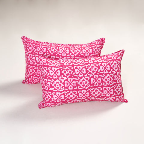 Pink - Batik Hand Block Print Pillow Covers (Set of 2) 123