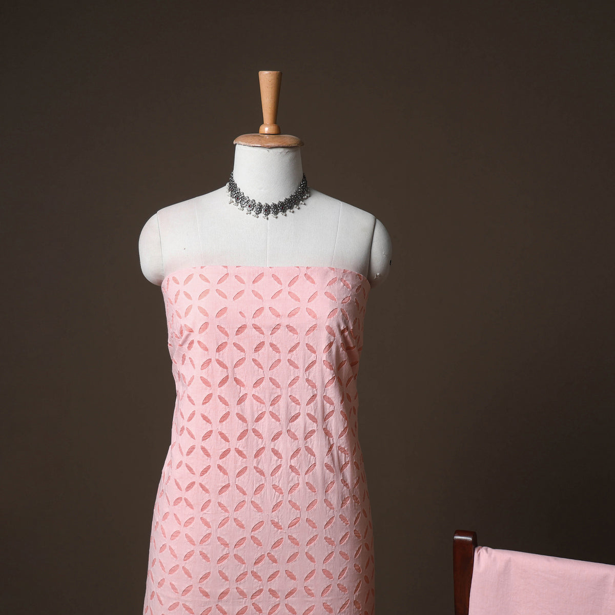 Applique Cutwork Cotton Unstitched Dress Material: Kurta, Bottom & Dupatta 38