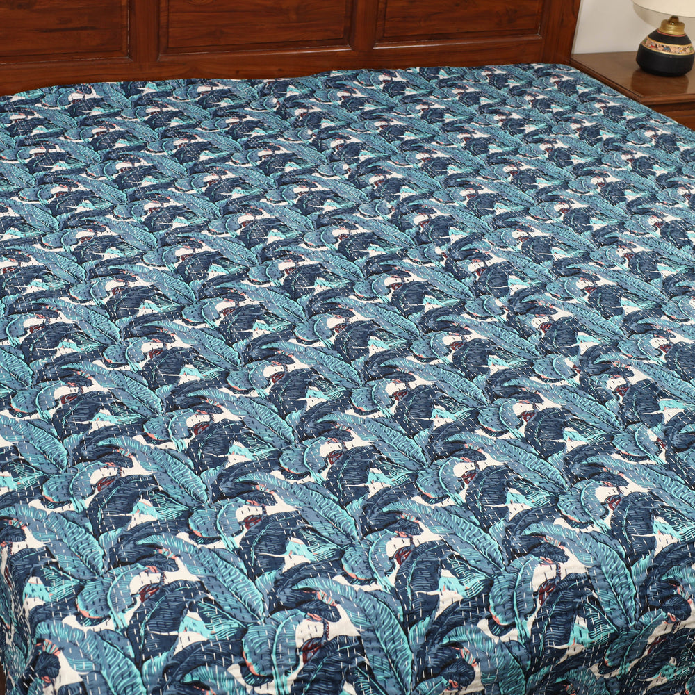 Blue - Jaipur Print Double Tagai Kantha Bed Cover 25