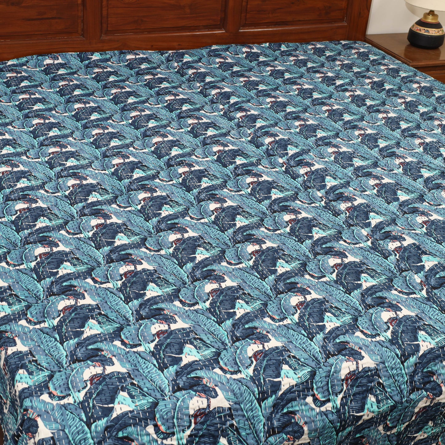 Blue - Jaipur Print Double Tagai Kantha Bed Cover 25