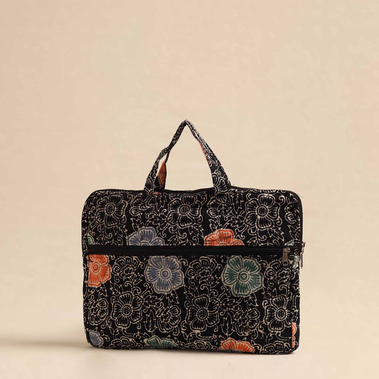 Black - Handmade Quilted Cotton Laptop Bag 01