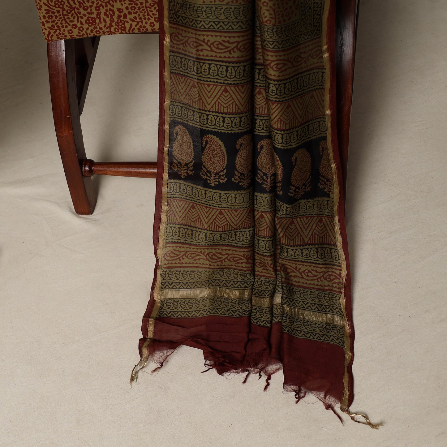 Bagh Hand Block Print Natural Dyed Chanderi Silk 3pc Unstitched Dress Material Suit Set 44