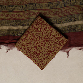 Bagh Hand Block Print Natural Dyed Chanderi Silk 3pc Unstitched Dress Material Suit Set 44