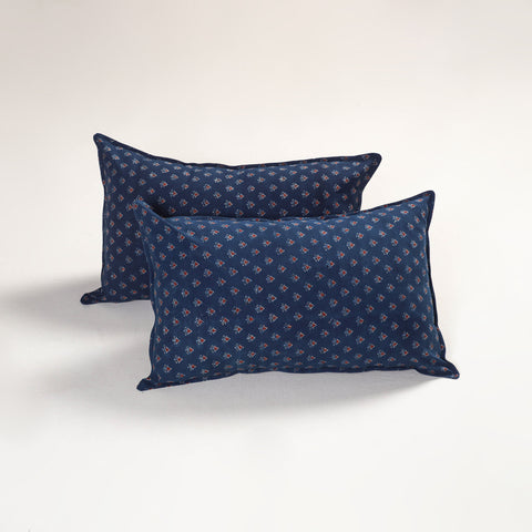 Blue - Ajrakh Hand Block Print Pillow Covers (Set of 2) 124