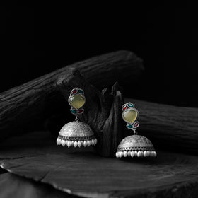 Yellow - saanjh bela leaves oxidised jhumka earrings