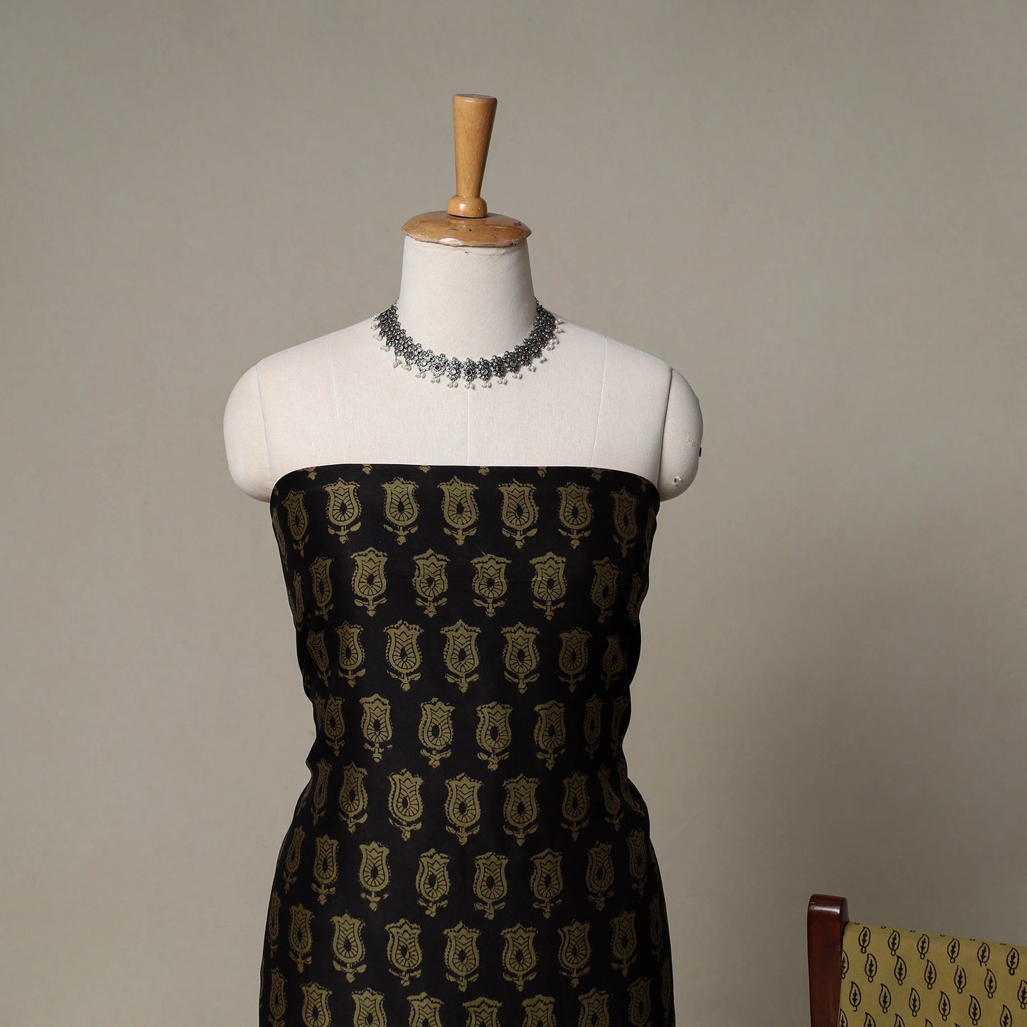 Bagh Hand Block Print Natural Dyed Chanderi Silk 3pc Unstitched Dress Material Suit Set 45
