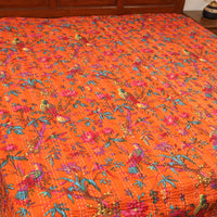 Orange - Jaipur Print Double Tagai Kantha Bed Cover 27