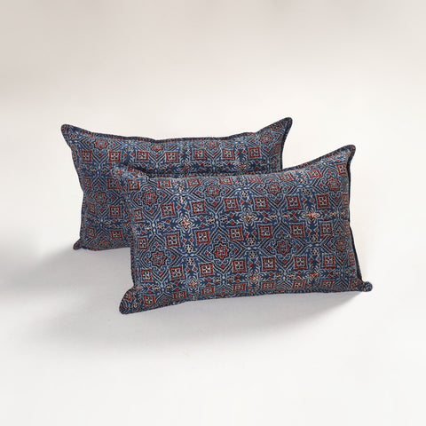 Blue - Ajrakh Hand Block Print Pillow Covers (Set of 2) 125