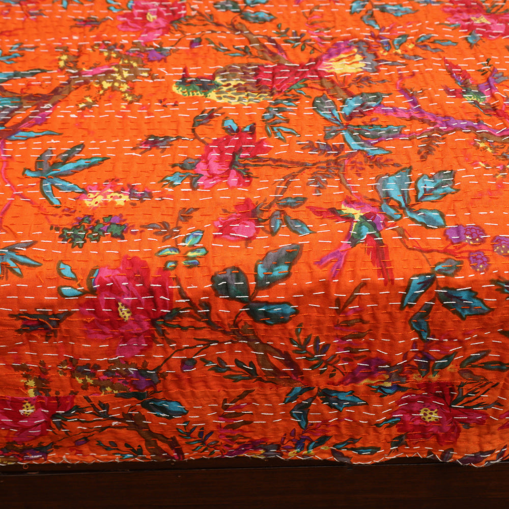 Orange - Jaipur Print Double Tagai Kantha Bed Cover 27