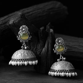 Yellow - saanjh bela flower & leaves oxidised jhumka