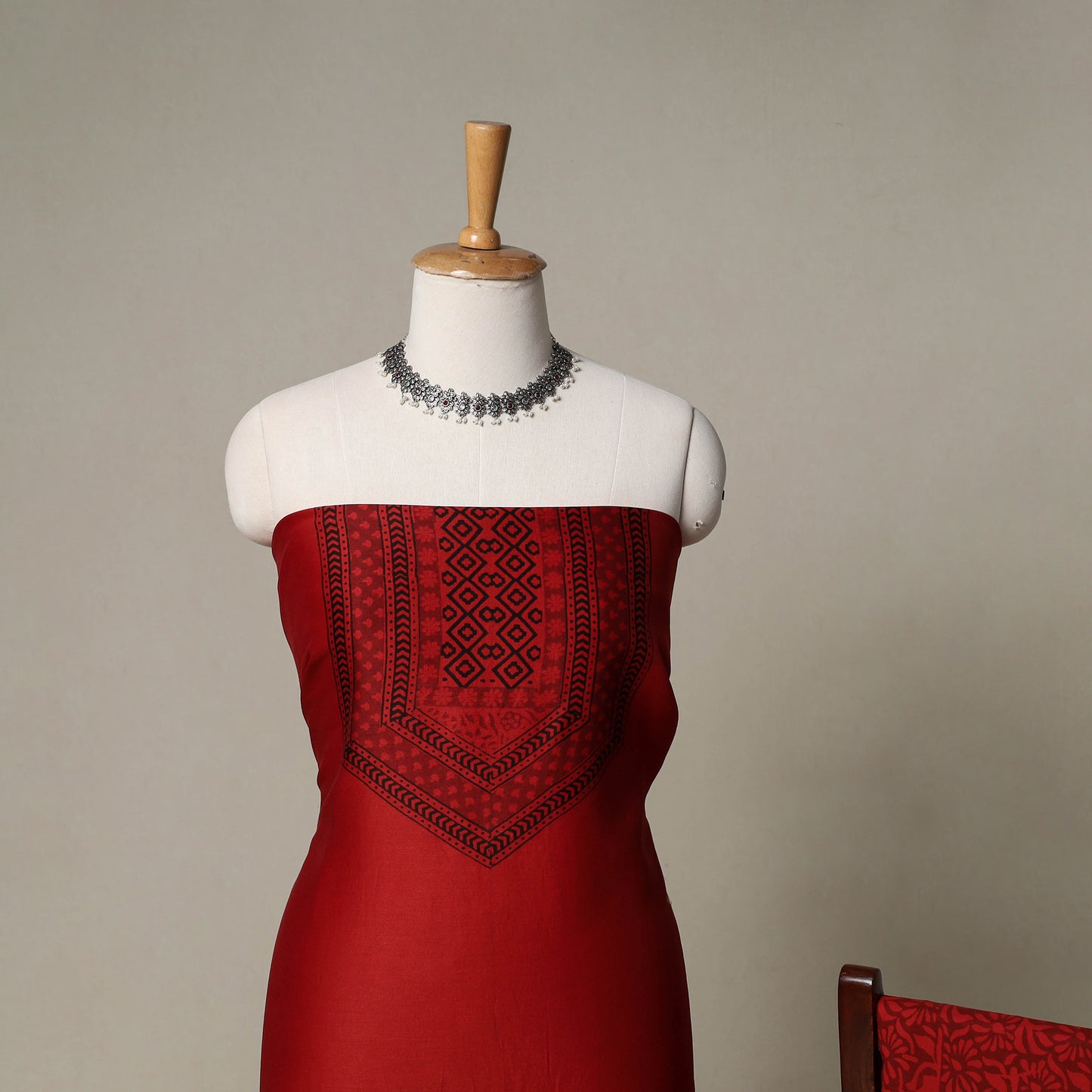 Bagh Hand Block Print Natural Dyed Chanderi Silk 3pc Unstitched Dress Material Suit Set 46