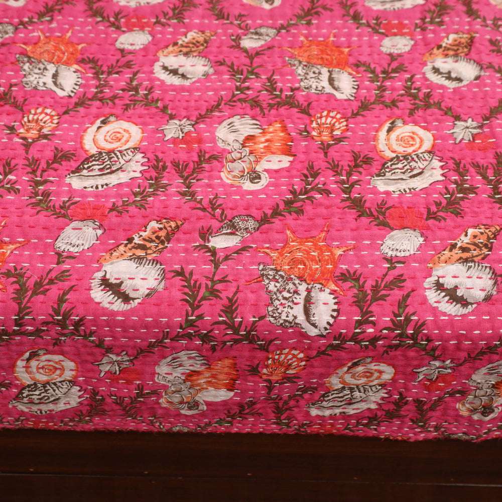 Pink - Jaipur Print Double Tagai Kantha Bed Cover 28