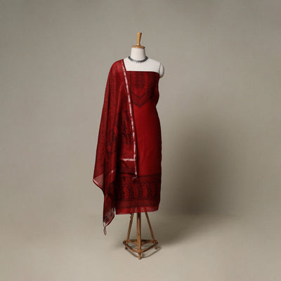 Bagh Hand Block Print Natural Dyed Chanderi Silk 3pc Unstitched Dress Material Suit Set 46