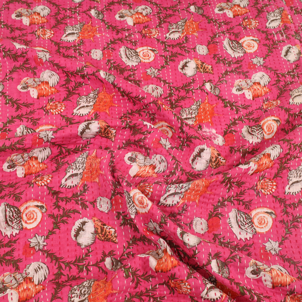 Pink - Jaipur Print Double Tagai Kantha Bed Cover 28