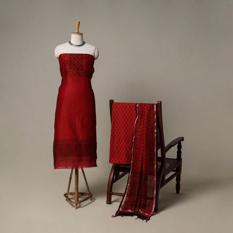 Bagh Hand Block Print Natural Dyed Chanderi Silk 3pc Unstitched Dress Material Suit Set 47