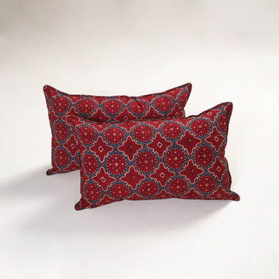 Red - ajrakh hand block print pillow covers (set of 2) 127